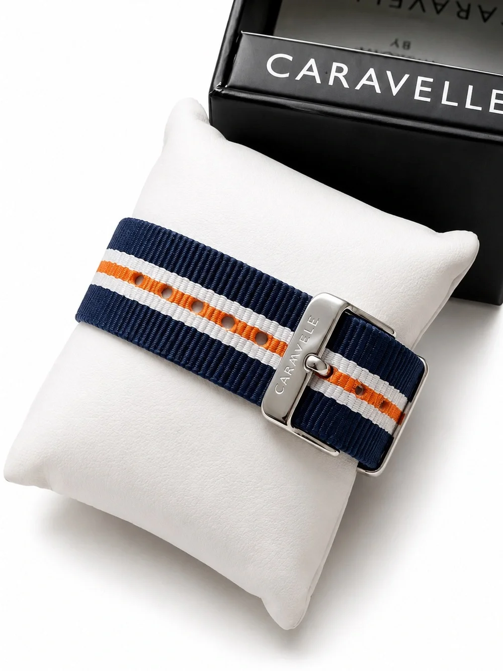 Caravelle Navy and Orange Men's Nylon Strap Watch